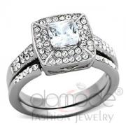 Wholesale Grain Set Halo Stainless Steel AAA Grade CZ Wedding Ring Set