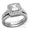 Grain Set Halo Stainless Steel AAA Grade CZ Wedding Ring Set