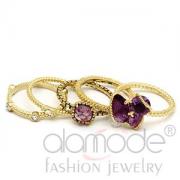 Wholesale Amethyst Gold Plated Synthetic Glass Stackable Rings