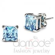 Wholesale Simple Square Cut Aquamarine Rhodium AAA Grade CZ Studs