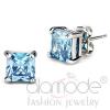 Simple Square Cut Aquamarine Rhodium AAA Grade CZ Studs