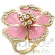 Wholesale Adorable Gold Plated Pink Epoxy Floral Cocktail Ring
