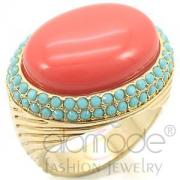 Wholesale Chic Oval Cut Gold Plated Coral Cocktail/Statement Ring