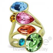 Wholesale Colorful Gold Plated Stainless Steel Crystal Cluster Ring
