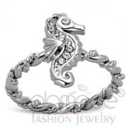 Wholesale Seahorse Twisted Band Rhodium Plated Crystal Sea Life Ring