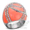Coral Pink Stainless Steel Crystal Cocktail/Statement Ring 