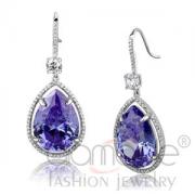 Wholesale Light Amethyst Rhodium 925 Sterling Silver CZ Drop Earrings
