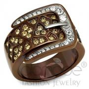 Wholesale Playful Wide Belt Inspired Stainless Steel Crystal Ring