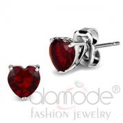 Wholesale Sweet Heart Cut Rhodium Plated Siam Glass Stud Earrings