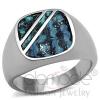 Square Aquamarine Leather Stainless Steel Men's Ring