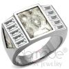 Beige Leather Stainless Steel Cubic Zirconia Men's Ring