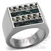 Square Dark Green Leather Stainless Steel Men's Ring