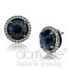 Light Black Stainless Steel Round Dark Blue Crystal Studs