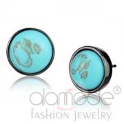 Wholesale Light Black Stainless Steel Round Sea Blue Turquoise Studs
