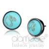 Light Black Stainless Steel Round Sea Blue Turquoise Studs