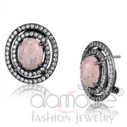 Wholesale Halo Black Stainless Steel Round Light Rose Coral Studs