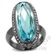 Wholesale Halo Black Stainless Steel Sea Blue Crystal Engagement Ring