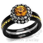 Wholesale Black Stainless Steel Topaz Crystal Wedding Ring Set