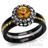 Black Stainless Steel Topaz Crystal Wedding Ring Set