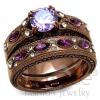 Stainless Steel Amethyst Cubic Zirconia Wedding Ring Set