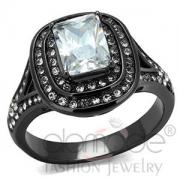 Wholesale Halo Black Stainless Steel Cubic Zirconia Engagement Ring