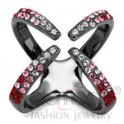 Wholesale Light Black Stainless Steel Pink-Red Crystal Finger Cuff