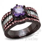 Wholesale Dark Brown Stainless Steel Amethyst CZ Wedding Ring Set