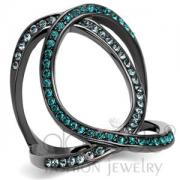 Wholesale Light Black Stainless Steel Blue-Green Crystal Finger Cuff