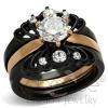 Rose Gold & Black Stainless Steel CZ Wedding Ring Set