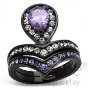 Wholesale Black Stainless Steel Amethyst CZ Wedding Ring Set
