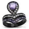 Black Stainless Steel Amethyst CZ Wedding Ring Set