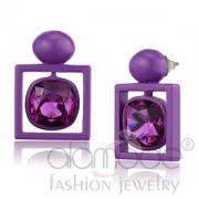 Wholesale Modern Stainless Steel Fuchsia Purple Crystal Drop Earrings
