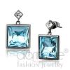 Light Black Stainless Steel Sea Blue Crystal Drop Earrings
