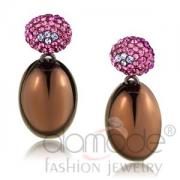 Wholesale Light Coffee Stainless Steel Pink Crystal Drop Earrings
