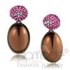 Light Coffee Stainless Steel Pink Crystal Drop Earrings