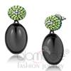 Black Stainless Steel Green Crystal Drop Earrings