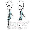 Black Stainless Steel Pearl Aquamarine Stiletto Drop Earring