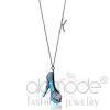 Stainless Steel Aquamarine Crystal Stiletto Pendant Necklace