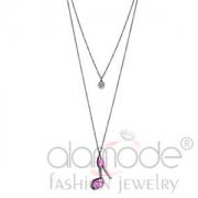 Wholesale Stainless Steel Crystal Pink Stiletto Pendant Necklace