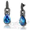 Light Black Stainless Steel Pear Sea Blue CZ Drop Earrings