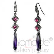 Wholesale Light Black Stainless Steel Amethyst CZ Drop Earrings