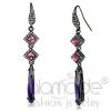 Light Black Stainless Steel Amethyst CZ Drop Earrings