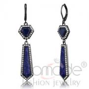 Wholesale Light Black Stainless Steel Lapis Lazuli Drop Earrings