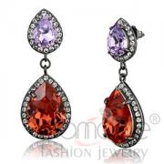 Wholesale Black Stainless Steel Pear Orange Crystal Drop Earrings