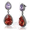 Black Stainless Steel Pear Orange Crystal Drop Earrings