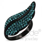 Wholesale Black Ion Plated Stainless Steel Blue Crystal Leaf Ring