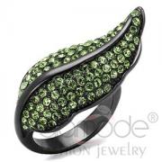 Wholesale Light Black Plated Stainless Steel Emerald Crystal Leaf Ring