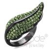 Light Black Plated Stainless Steel Emerald Crystal Leaf Ring
