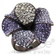 Wholesale Dark Brown Stainless Steel Purple Yellow Crystal Flower Ring
