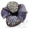 Dark Brown Stainless Steel Purple Yellow Crystal Flower Ring
